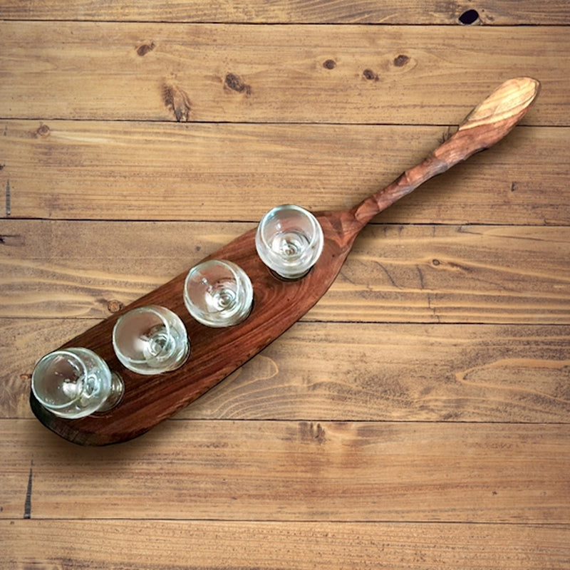 Beer Flight, Carved Handle 4 Glass Holder