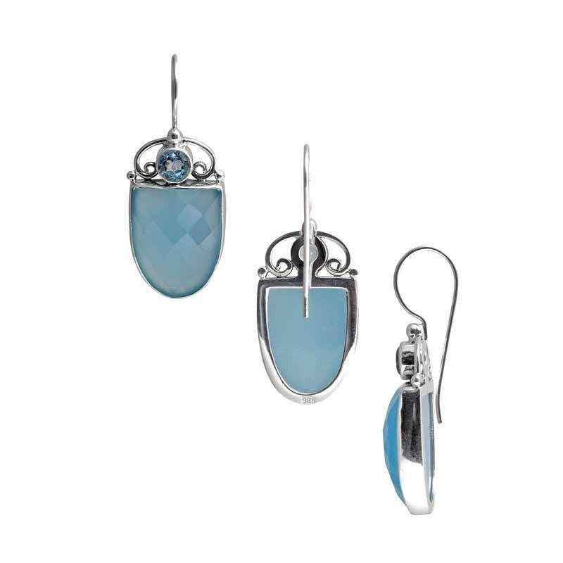 Earing With Blue Topaz Chalcedoney